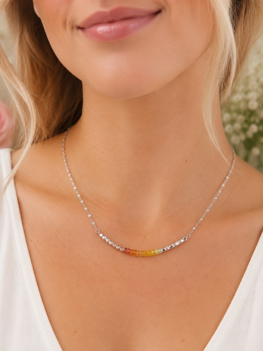 Handmade Padparadscha Sapphire Necklace Sterling Silver